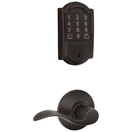 Schlage Encode WiFi Enabled Electronic Keypad Deadbolt with Camelot Trim and Accent Lever Set Aged Bronze