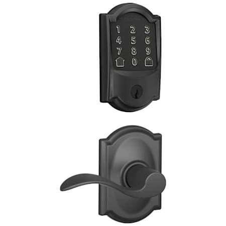 Schlage Encode WiFi Enabled Electronic Keypad Deadbolt and Accent Lever Set with Camelot Trim Matte Black