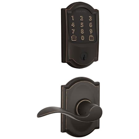 Schlage Encode WiFi Enabled Electronic Keypad Deadbolt and Accent Lever Set with Camelot Trim Aged Bronze