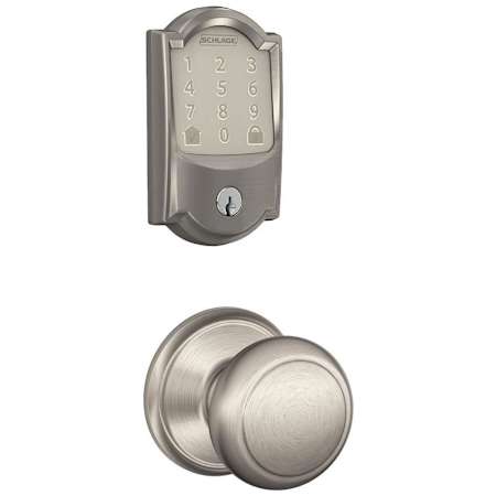 Schlage Encode WiFi Enabled Electronic Keypad Deadbolt with Camelot Trim and Andover Knob Set Satin Nickel