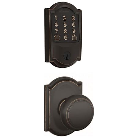 Schlage Encode WiFi Enabled Electronic Keypad Deadbolt and Andover Knob Set with Camelot Trim Aged Bronze
