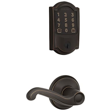 Schlage Encode WiFi Enabled Electronic Keypad Deadbolt with Camelot Trim and Flair Lever Set Aged Bronze