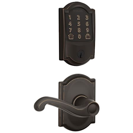 Schlage Encode WiFi Enabled Electronic Keypad Deadbolt and Flair Lever Set with Camelot Trim Aged Bronze
