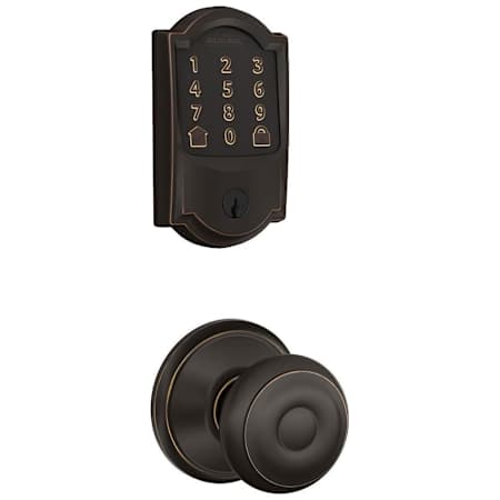 Schlage Encode WiFi Enabled Electronic Keypad Deadbolt with Camelot Trim and Georgian Knob Set Aged Bronze