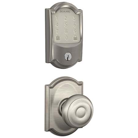 Schlage Encode WiFi Enabled Electronic Keypad Deadbolt and Georgian Knob Set with Camelot Trim Satin Nickel