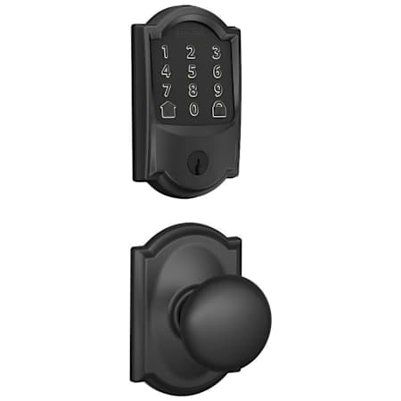 Schlage Encode WiFi Enabled Electronic Keypad Deadbolt and Plymouth Knob Set with Camelot Trim Matte Black