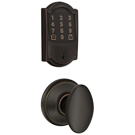Schlage Encode WiFi Enabled Electronic Keypad Deadbolt with Camelot Trim and Siena Knob Set Aged Bronze
