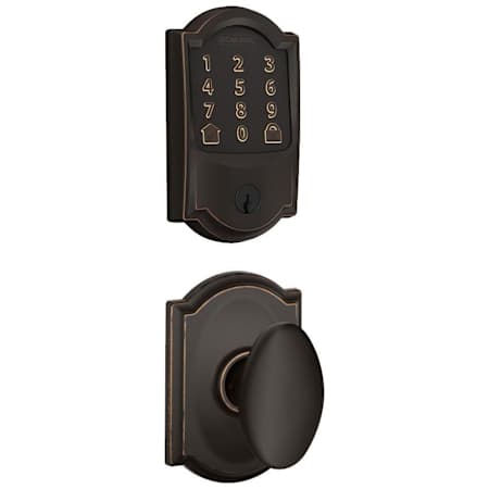 Schlage Encode WiFi Enabled Electronic Keypad Deadbolt and Siena Knob Set with Camelot Trim Aged Bronze