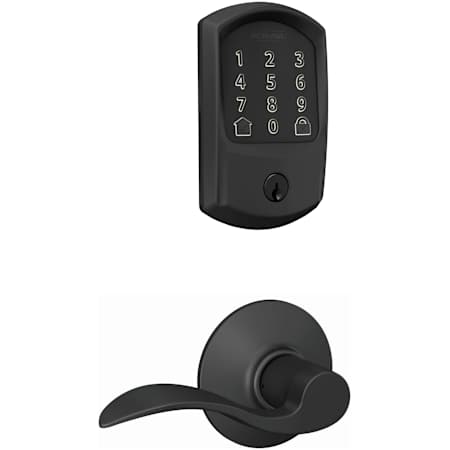 Schlage Encode Greenwich Electronic Keyless Entry Deadbolt Combo Pack with Accent Interior Lever and Decorative Plymouth Trim Matte Black