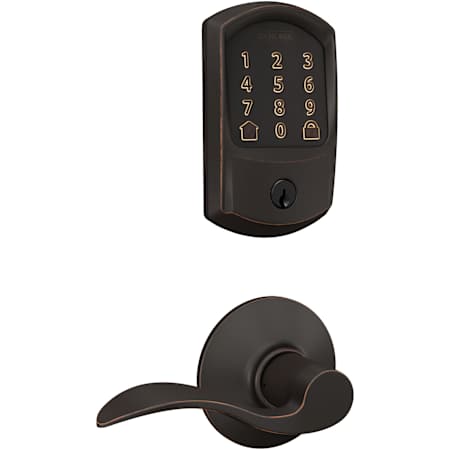 Schlage Encode Greenwich Electronic Keyless Entry Deadbolt Combo Pack with Accent Interior Lever and Decorative Plymouth Trim Aged Bronze