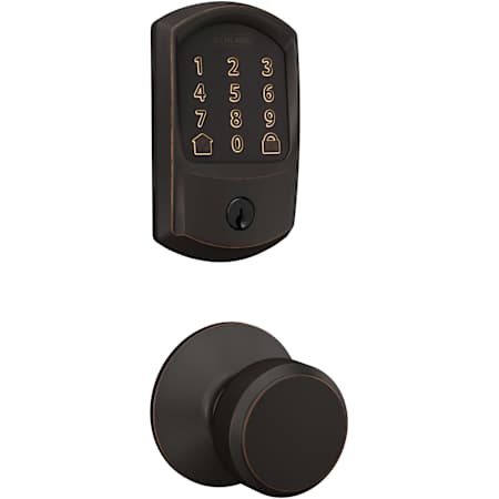 Schlage Encode Greenwich Electronic Keyless Entry Deadbolt Combo Pack with Bowery Interior Knob and Decorative Plymouth Trim Aged Bronze