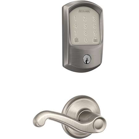 Schlage Encode Greenwich Electronic Keyless Entry Deadbolt Combo Pack with Flair Interior Lever and Decorative Georgian Trim Satin Nickel
