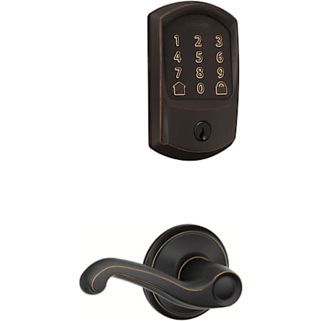 Schlage Encode Greenwich Electronic Keyless Entry Deadbolt Combo Pack with Flair Interior Lever and Decorative Georgian Trim Aged Bronze