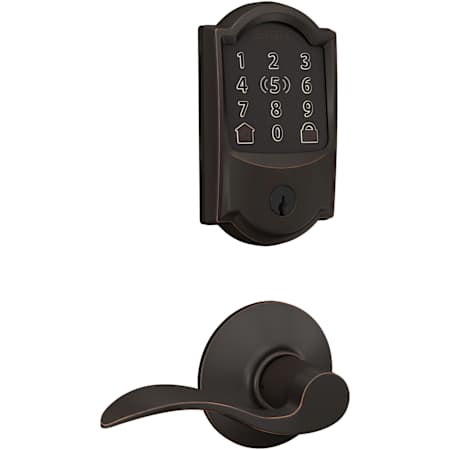 Schlage Encode Plus Camelot Electronic Keyless Entry Deadbolt Combo Pack with Accent Interior Lever and Decorative Plymouth Trim Aged Bronze