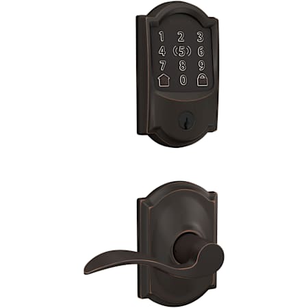 Schlage Encode Plus Camelot Electronic Keyless Entry Deadbolt Combo Pack with Accent Interior Lever and Decorative Camelot Trim Aged Bronze