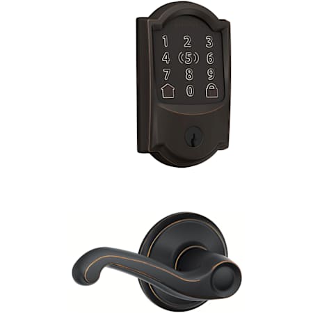 Schlage Encode Plus Camelot Electronic Keyless Entry Deadbolt Combo Pack with Flair Interior Lever and Decorative Georgian Trim Aged Bronze