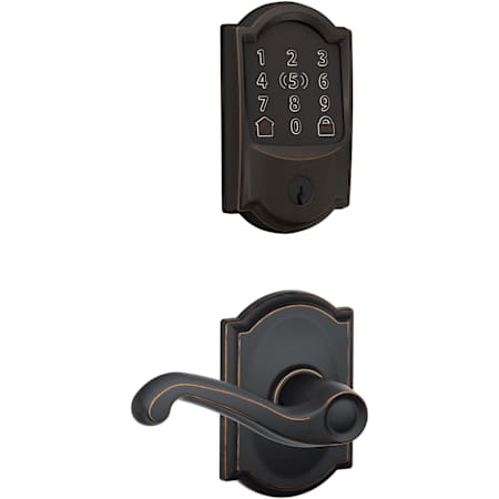 Schlage Encode Plus Camelot Electronic Keyless Entry Deadbolt Combo Pack with Flair Interior Lever and Decorative Camelot Trim Aged Bronze