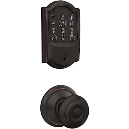 Schlage Encode Plus Camelot Electronic Keyless Entry Deadbolt Combo Pack with Georgian Interior Knob and Decorative Georgian Trim Aged Bronze