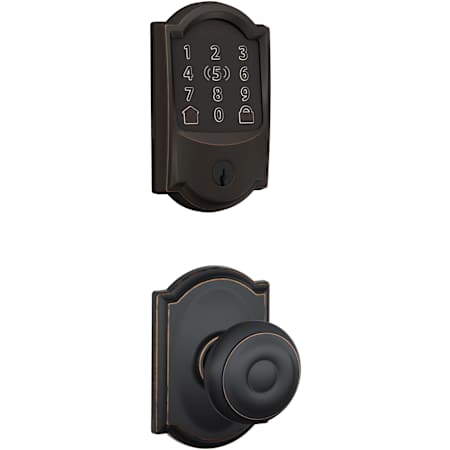 Schlage Encode Plus Camelot Electronic Keyless Entry Deadbolt Combo Pack with Georgian Interior Knob and Decorative Camelot Trim Aged Bronze