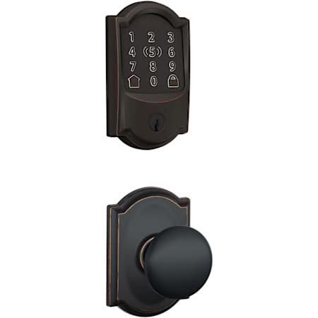 Schlage Encode Plus Camelot Electronic Keyless Entry Deadbolt Combo Pack with Plymouth Interior Knob and Decorative Camelot Trim Aged Bronze