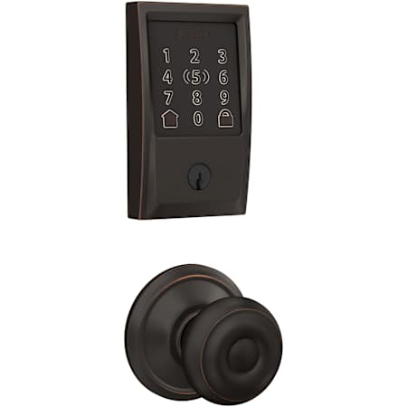 Schlage Encode Plus Century Electronic Keyless Entry Deadbolt Combo Pack with Georgian Interior Knob and Decorative Georgian Trim Aged Bronze