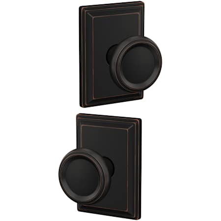 Schlage Custom Offerman Non-Turning Two Sided Dummy Knob Set with Grandville Trim Aged Bronze