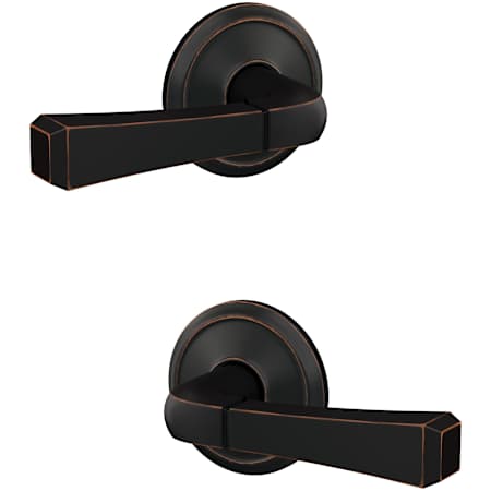 Schlage Custom Rivington Non-Turning Two Sided Dummy Door Lever Set with Alden Trim Aged Bronze