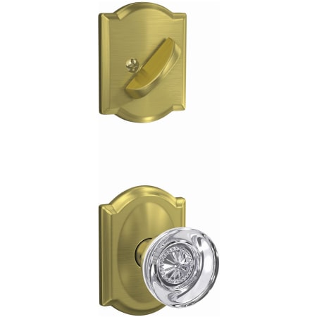 Schlage-FC59-HOB-CAM-Satin Brass Angled Left View