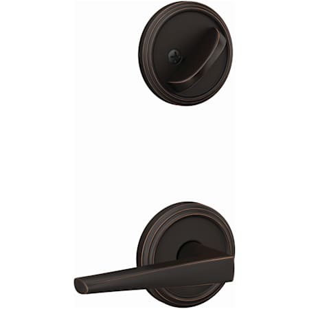 Schlage Custom Single Cylinder Keyed Entry Interior Only Pack with Eller Lever and Indy Trim Aged Bronze
