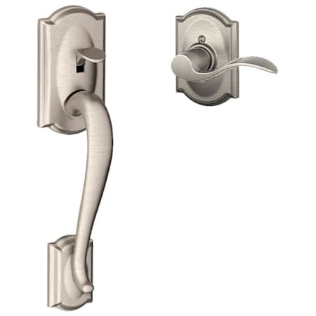 Schlage Camelot Lower Handle Set for Schlage Deadbolts with Left Handed Accent Interior Lever and Decorative Camelot Rose Satin Nickel