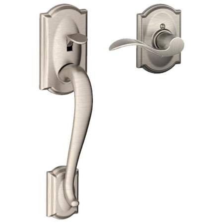 Schlage Camelot Lower Handle Set for Schlage Deadbolts with Right Handed Accent Interior Lever and Decorative Camelot Rose Satin Nickel