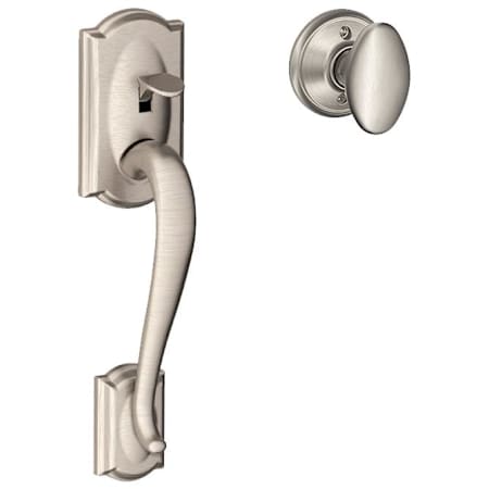 Schlage Camelot Lower Handle Set for Schlage Deadbolts with Siena Interior Knob and Decorative Camelot Rose Satin Nickel