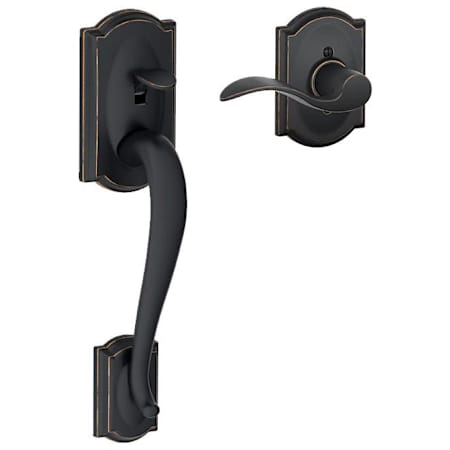 Schlage Camelot Lower Handle Set for Schlage Deadbolts with Right Handed Accent Interior Lever and Decorative Camelot Rose Aged Bronze