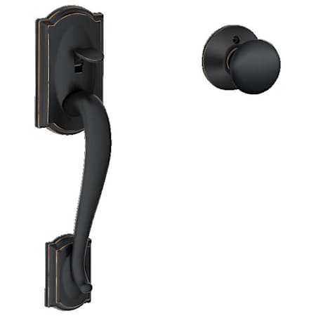 Schlage Camelot Lower Handle Set for Schlage Deadbolts with Plymouth Interior Knob and Decorative Camelot Rose Aged Bronze