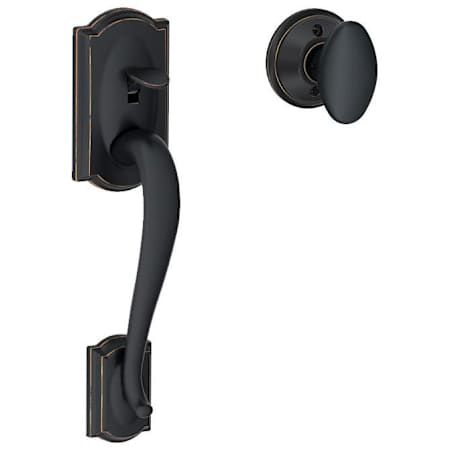 Schlage Camelot Lower Handle Set for Schlage Deadbolts with Siena Interior Knob and Decorative Camelot Rose Aged Bronze