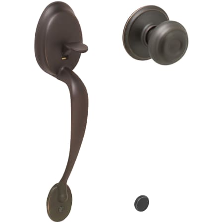 Schlage Plymouth Keyed Entry Handleset with a Georgian Interior Knob from the Plymouth Collection Aged Bronze