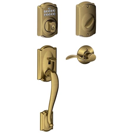 Schlage Right Handed Camelot Electronic Handleset with Accent Lever Antique Brass