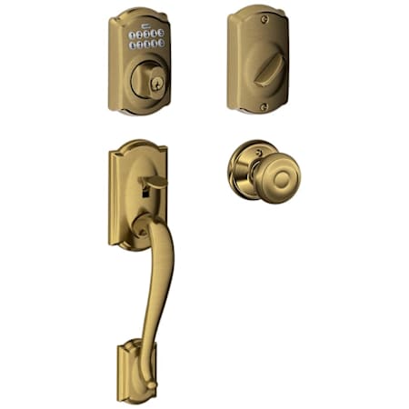 Schlage Camelot Electronic Handleset with Georgian Knob Antique Brass