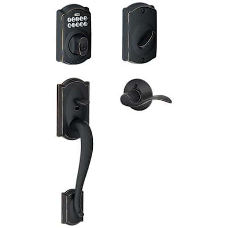 Schlage Camelot Left Handed Electronic Handleset with Accent Lever Aged Bronze