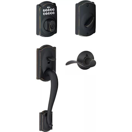 Schlage Right Handed Camelot Electronic Handleset with Accent Lever Aged Bronze