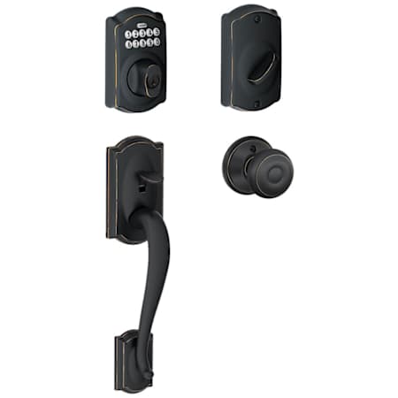 Schlage Camelot Electronic Handleset with Georgian Knob Aged Bronze