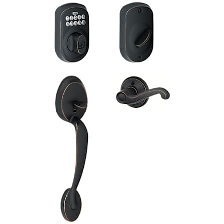 Schlage Left Handed Plymouth Electronic Handleset with Flair Lever Aged Bronze