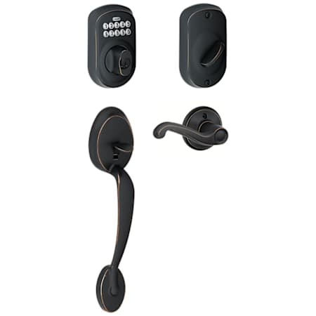 Schlage Right Handed Plymouth Electronic Handleset with Flair Lever Aged Bronze