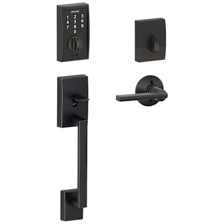 Schlage Century Touch Entry Handleset with Latitude Lever Aged Bronze