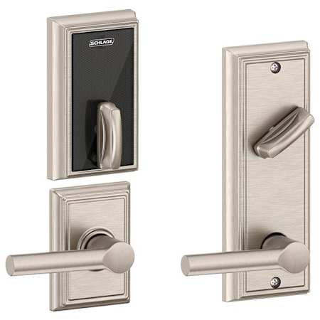 Schlage Broadway Electronic Keyless Interconnected Entry Door Lever Set With Addison Trim and Control™ Technology Satin Nickel
