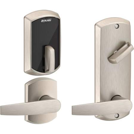 Schlage Jupiter Electronic Keyless Interconnected Entry Door Lever Set with Greenwich Trim and Control Technology Satin Nickel