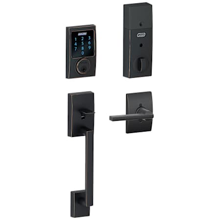 Schlage Connect Century Touchscreen Handleset with Latitude Lever, Decorative Century Rose, and Built-in Alarm Aged Bronze