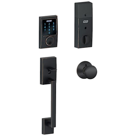Schlage Connect Century Touchscreen Handleset with Plymouth Knob and Built-in Alarm Aged Bronze