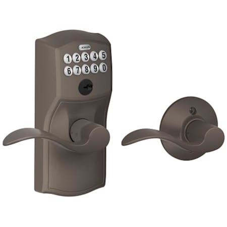 Schlage Camelot Keypad Entry with Auto-Lock Door Lever Set with Accent Interior Lever Oil Rubbed Bronze