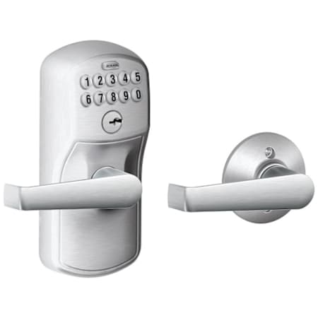 Schlage Keypad Entry and Auto-Lock Electronic Leverset with Elan Lever from the Plymouth Collection Satin Chrome